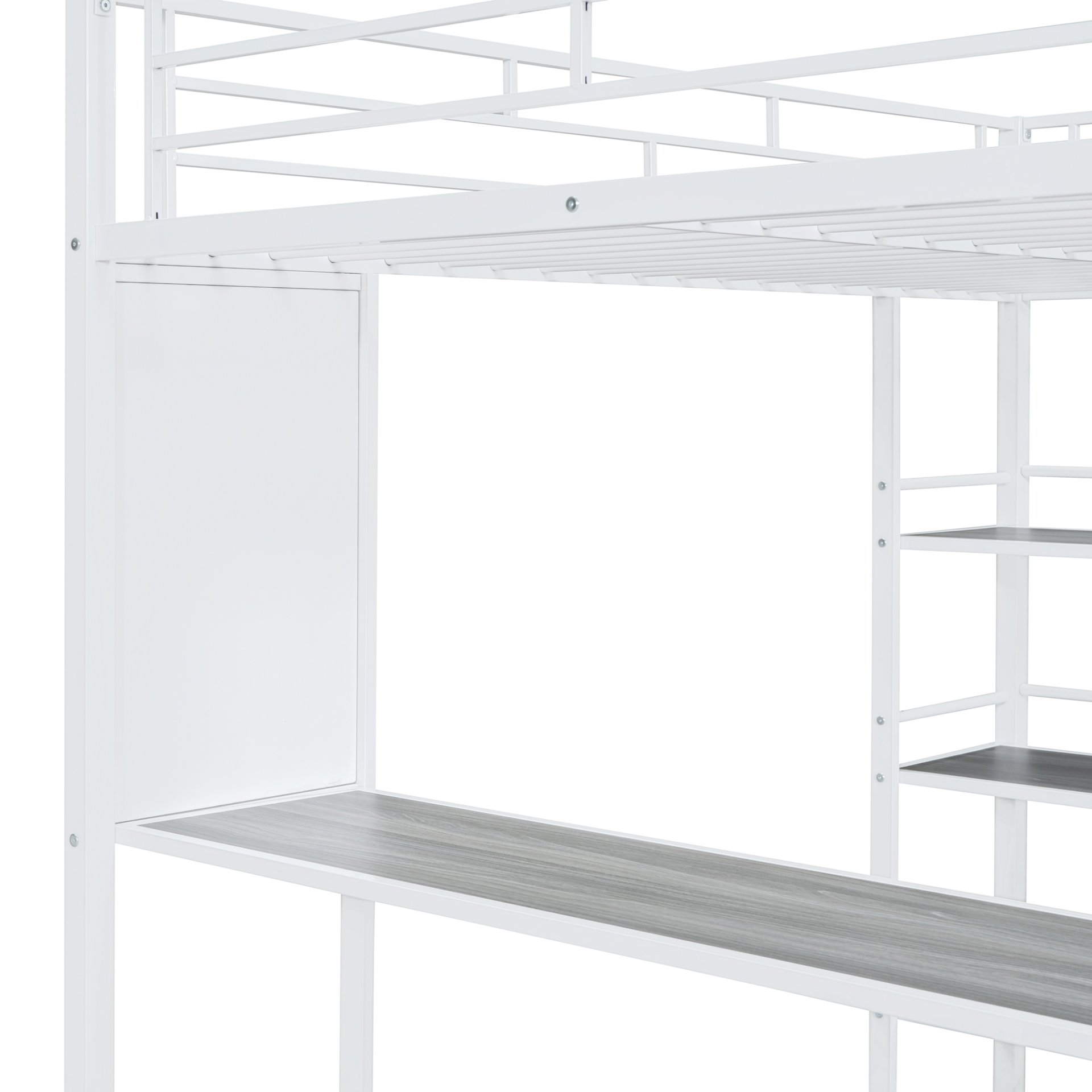 Full Size Loft Bed With 3 Layers Of Shelves And Desk, Stylish Frame Bed - White - Image 10