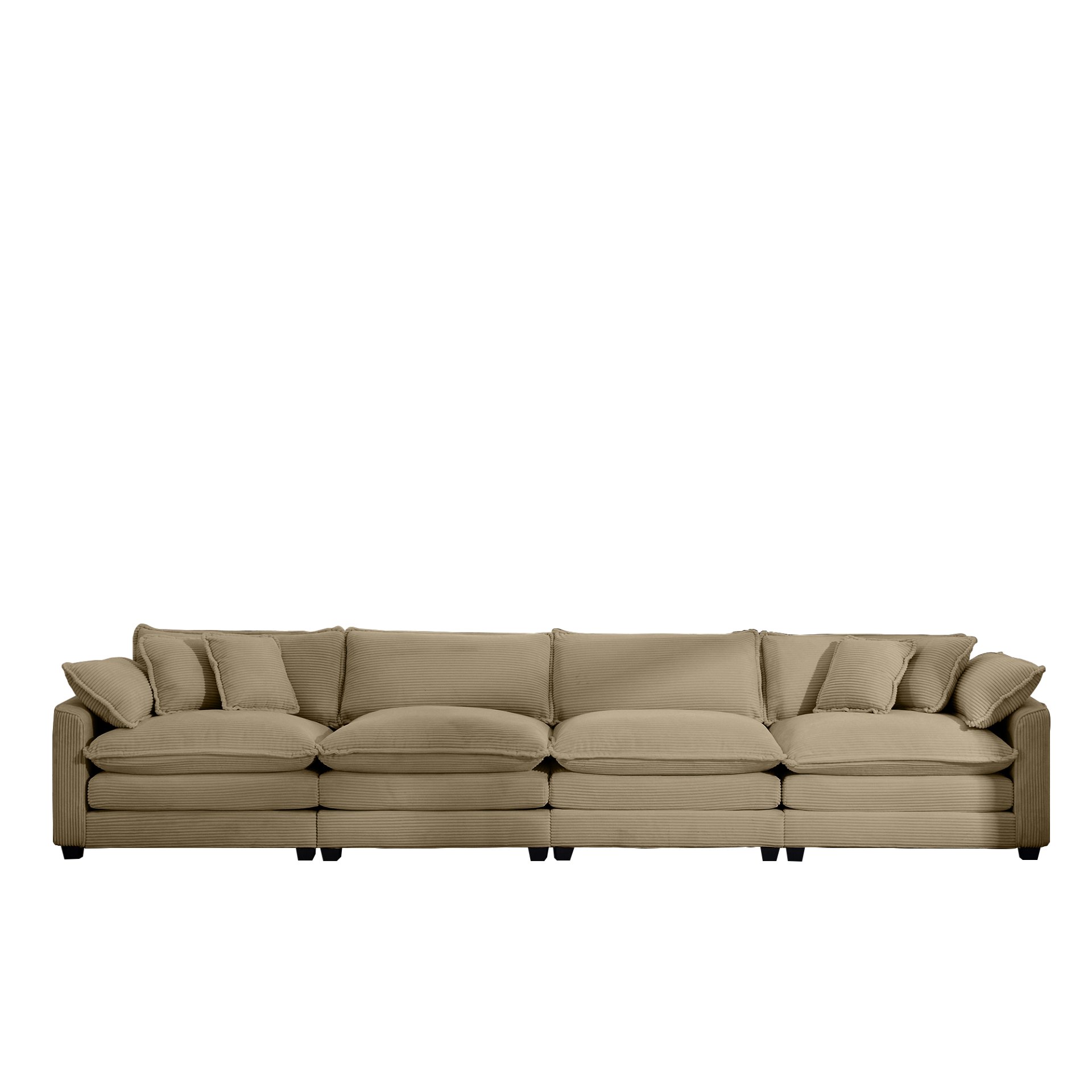 Modern Upholstered 4 Seater Corduroy Sofa With Arm And Throw Pillows - Tan - Image 7