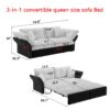 Queen Pull Out Sofa Bed, 3 In 1 Convertible Sleeper Tufted Sofa With 2 Soft Pillows - Beige - Image 3
