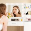 Vanity Desk With Mirror And Adjustable LED Lights, 3 Lighting Modes, Drawer And Storage Cabinet - White - Image 15