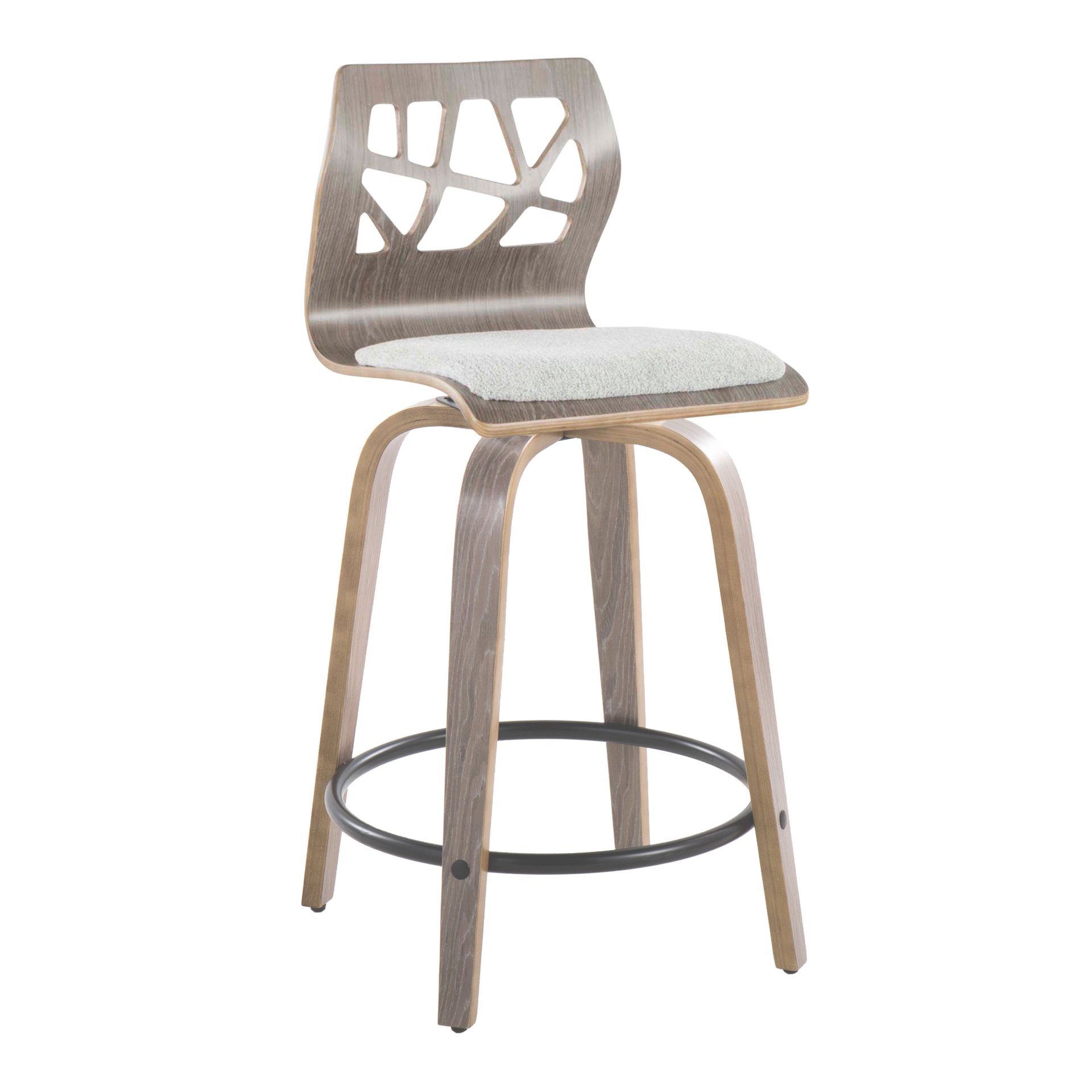 Folia - Contemporary Fixed Height Counter Stool & Swivel With Round Footrest (Set of 2) - Light Gray - Image 2