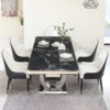 Luxury Modern Dining Table With Faux Marble Top And Dual Circle Base - Black - Image 5