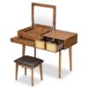 Classic Wood Makeup Vanity Set With Flip-Top Mirror And Stool, Dressing Table With Three Drawers And Storage Space - Brown - Image 9