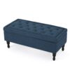 Hyatt - Suede Storage Ottoman With Tufted Top And Dark Wooden Legs - Navy Blue - Image 6