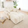 Modern Ergonomic Single Seater Sofa With Ottoman, High Resilience Support - White - Image 2