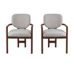 Dining Chairs (Set of 2) Upholstered Arm Chairs, Rubber Wood Accent Chairs Fabric Seating, 300 Lbs Weight Capacity - Beige