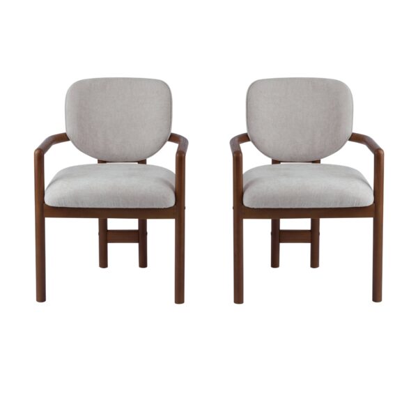 Dining Chairs (Set of 2) Upholstered Arm Chairs, Rubber Wood Accent Chairs Fabric Seating, 300 Lbs Weight Capacity - Beige