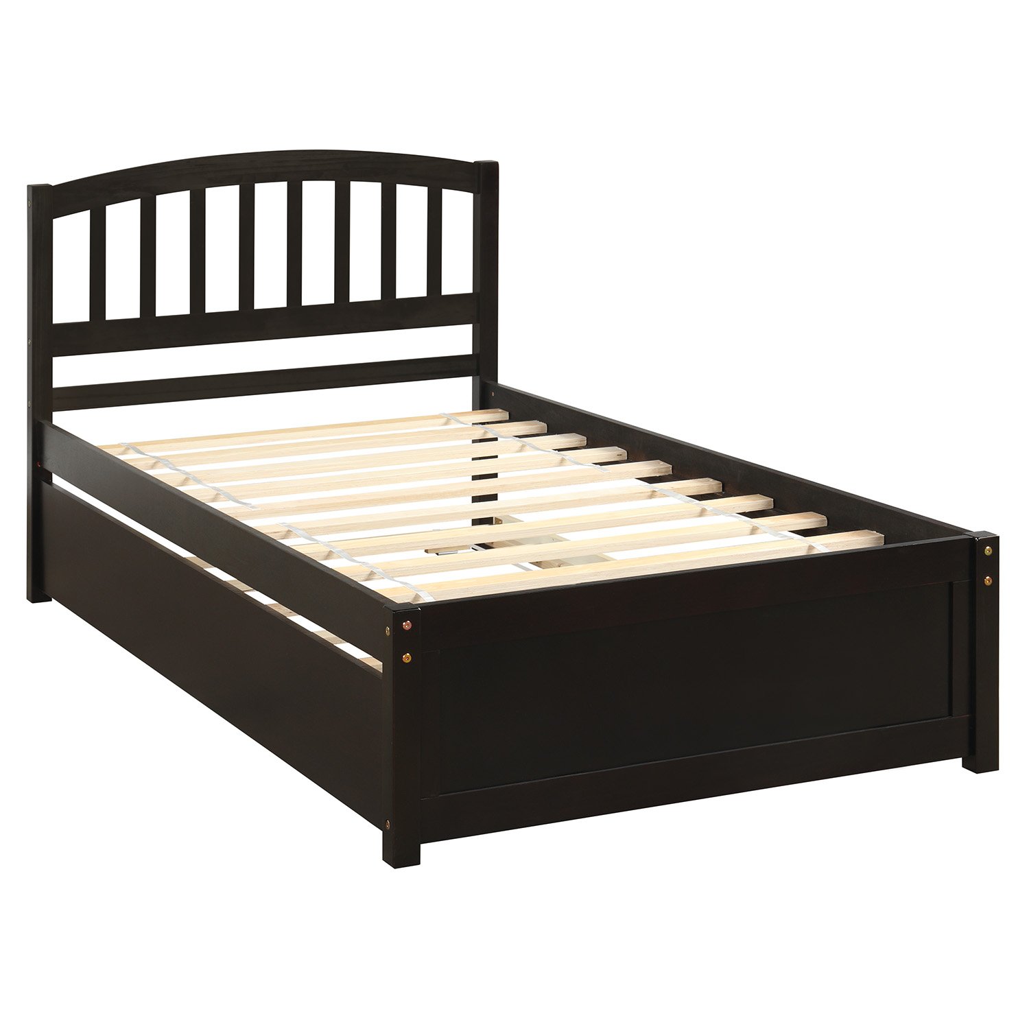 Twin Size Platform Bed Frame With Trundle - Espresso - Image 4