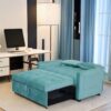 Velvet Two Seater Pull Out Sofa Bed, Adjustable Backrest With Three USB Ports, Two Side Pockets, 3 In 1 Convertible Sleeper Sofa Bed, Modern Love Seat Lounge Sofa For Living Room - Light Blue - Image 10