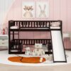 Full Over Full Low Bunk Bed With Slide, Fence And Ladder For Toddler - Espresso - Image 14
