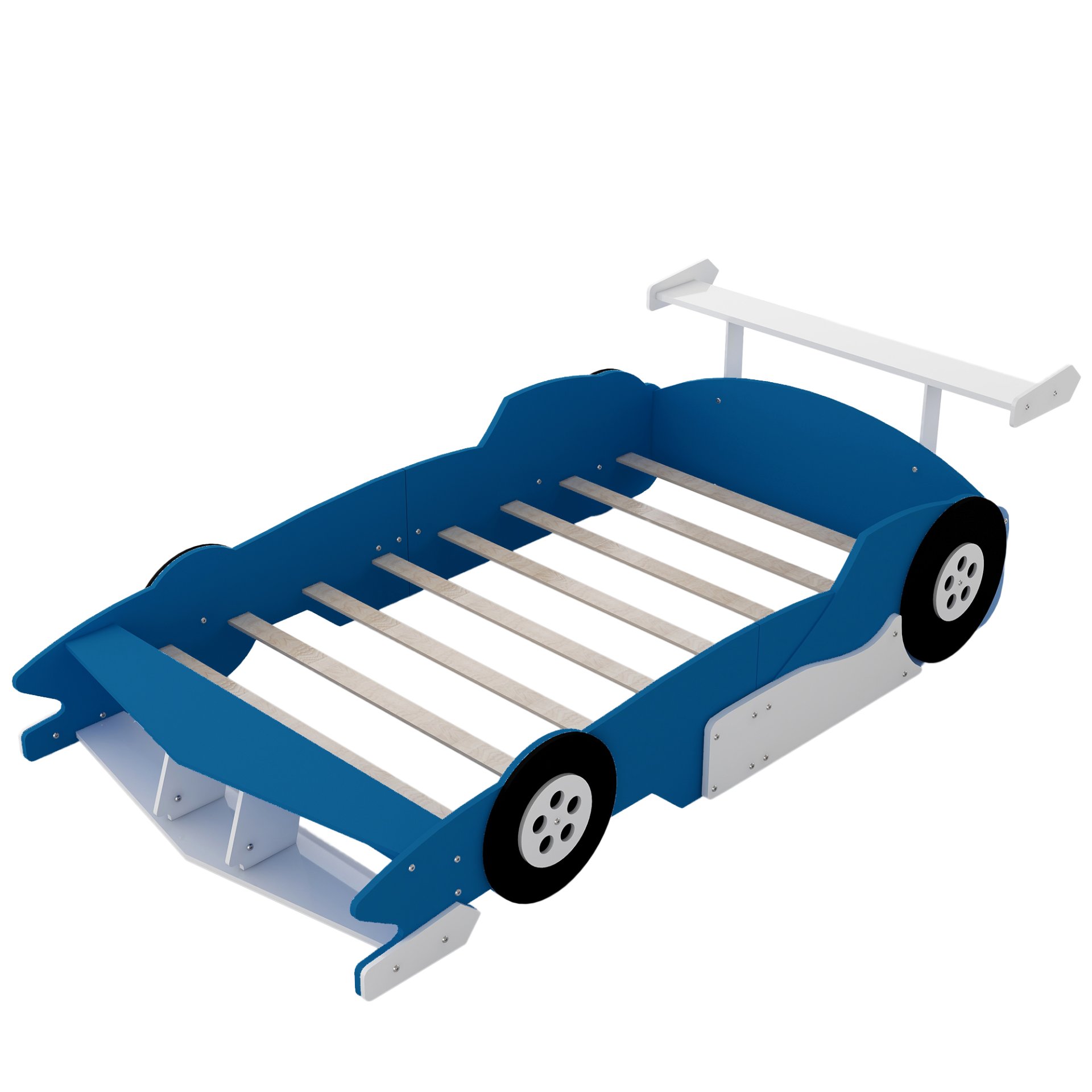 Full Size Race Car Shaped Platform Bed With Wheels - Blue - Image 3