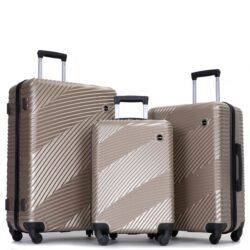 3 Piece Luggage Sets Lightweight Suitcase With Two Hooks, Spinner Wheels, (20/24/28) - Gold