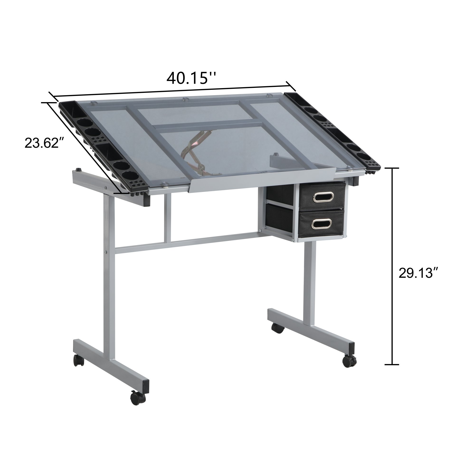 Adjustable Art Drawing Desk Craft Station Drafting With 2 Non-Woven Fabric Slide Drawers And 4 Wheels - Silver - Image 5