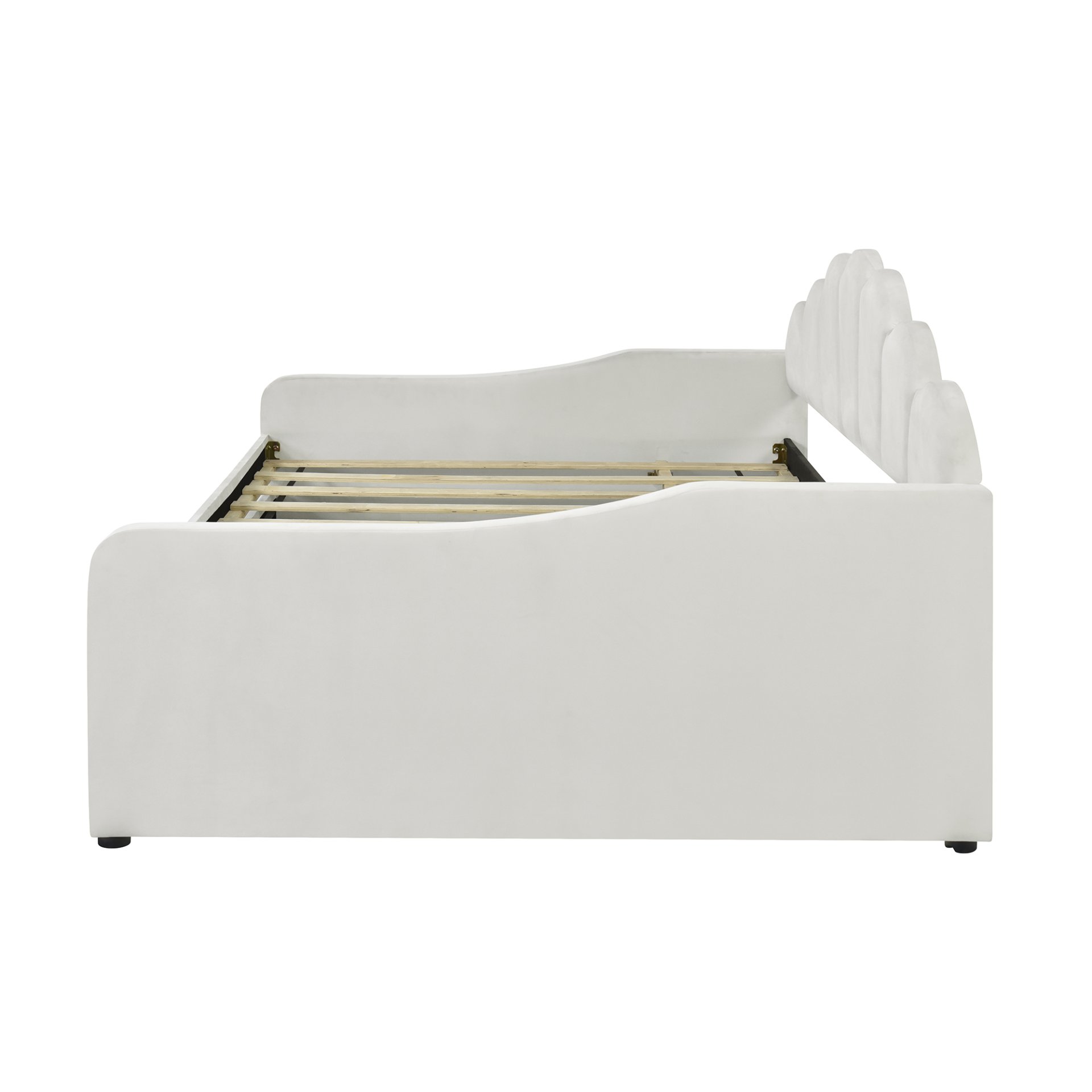 Full Size Upholstery Daybed Frame With Shell Shaped Backrest And Trundle - White - Image 12