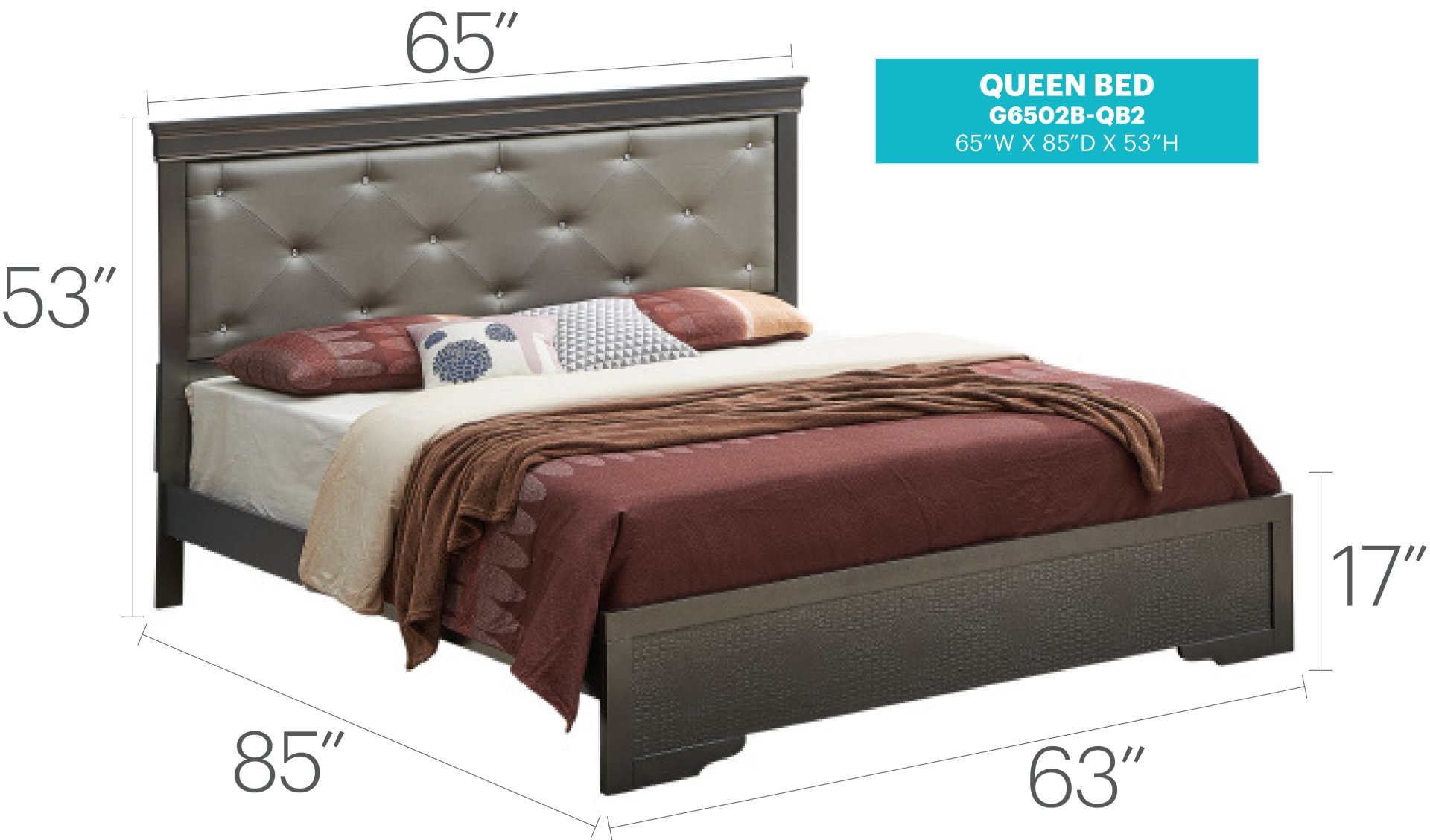 Queen Bed Transitional - Black - Image 6