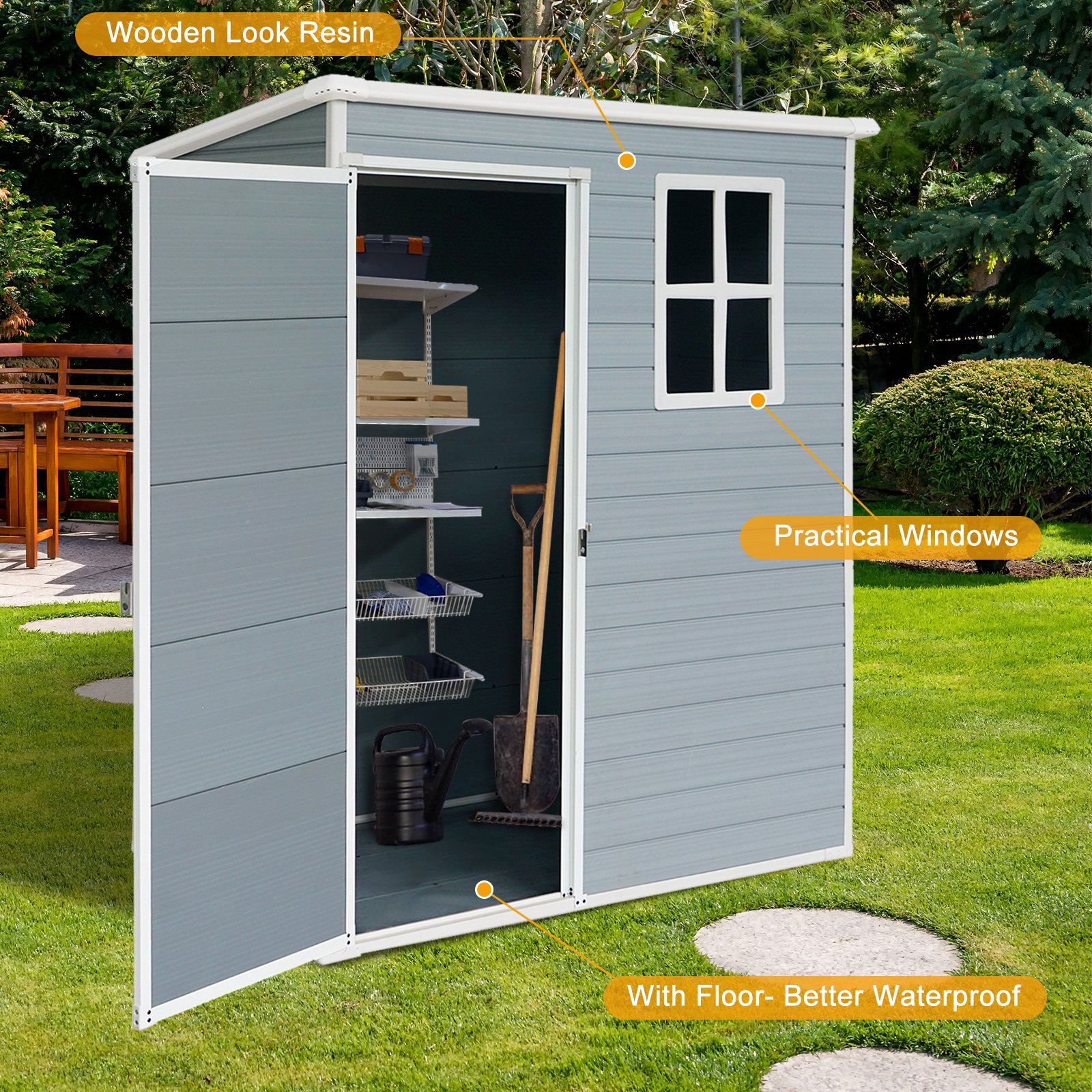 Resin Outdoor Storage Shed Kit-Perfect To Store Patio Furniture - Gray - Image 9