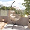 Sora - Outdoor Patio Wicker Hanging Chair With Stand - Beige / Brown - Image 14