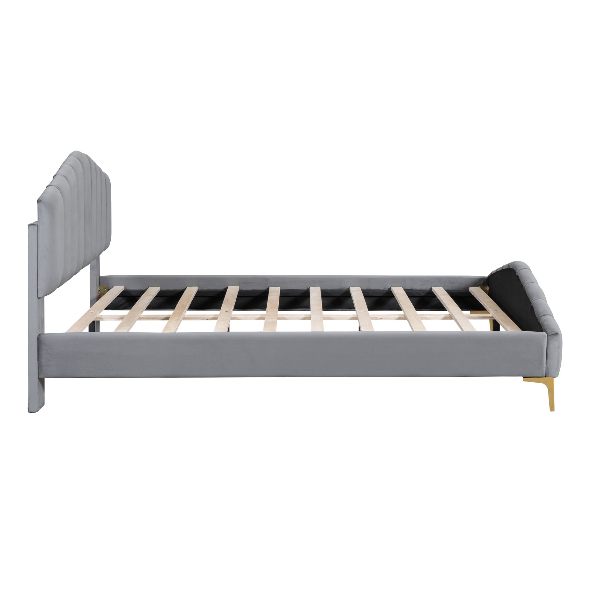 Queen Size Platform Bed With Thick, Stylish Stripe Decorated Bedboard And Elegant Leg - Gray - Image 7