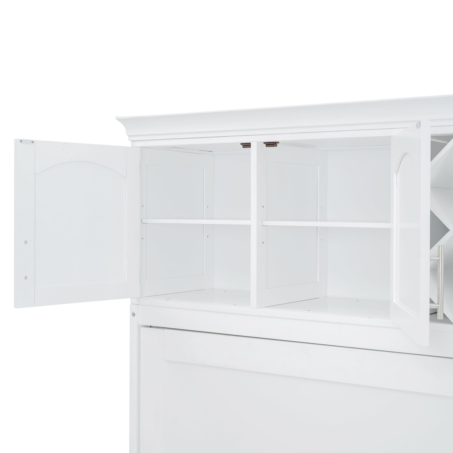 Queen Size Murphy Wall Bed With Top Cabinets & Wine Rack - White - Image 6