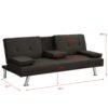 Contemporary Sofa Bed With Armrest 2 Holders - Dark Brown - Image 3