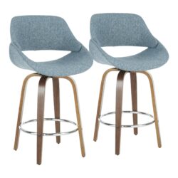 Fabrico - Mid-Century Modern, Counter Stool (Set of 2) - Walnut / Blue