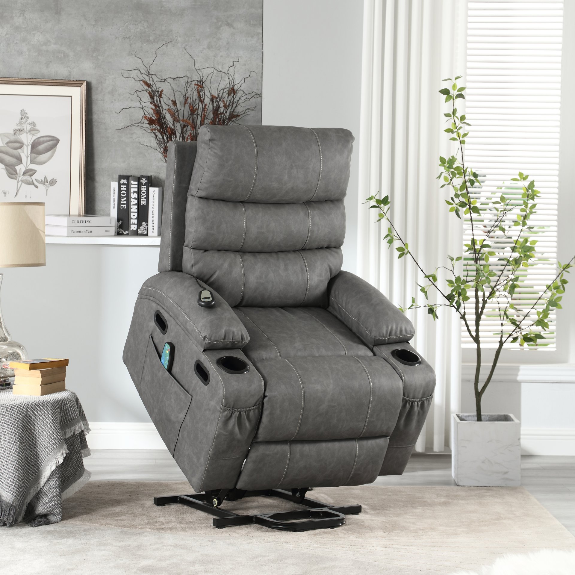 Cozy Electric Power Lift Recliner Chair Sofa For Elderly With Vibration Massage And Lumbar Heat - Gray - Image 2