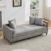Chenille Upholstered Chaise Lounge With Nailheads And Rubberwood Legs, Wide Sleeper Sofa With 4 Throw Pillows & 2 Bolsters - Gray - Image 3