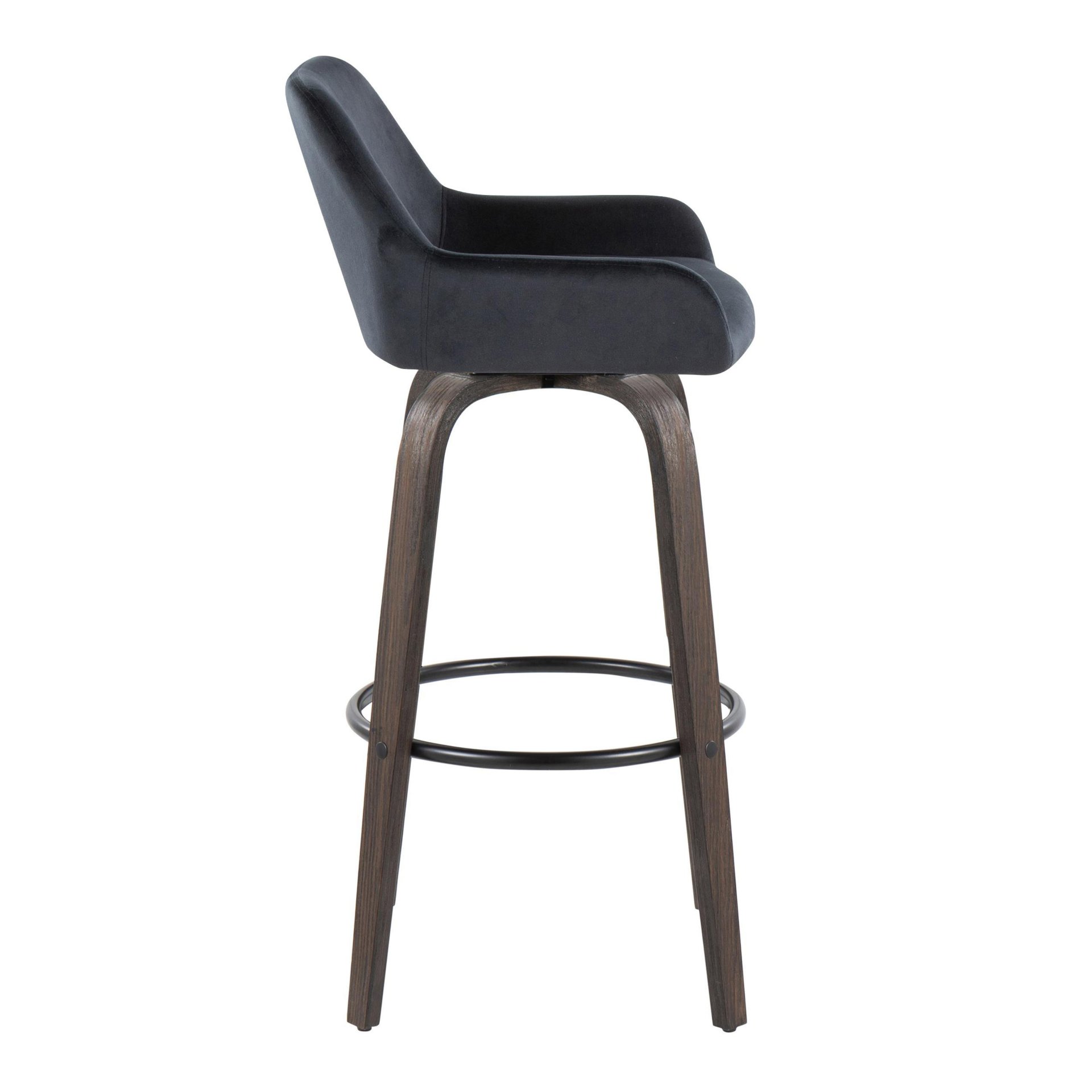 Daniella - Contemporary Fixed Height Barstool With Swivel With Round Footrest (Set of 2) - Walnut / Black - Image 3