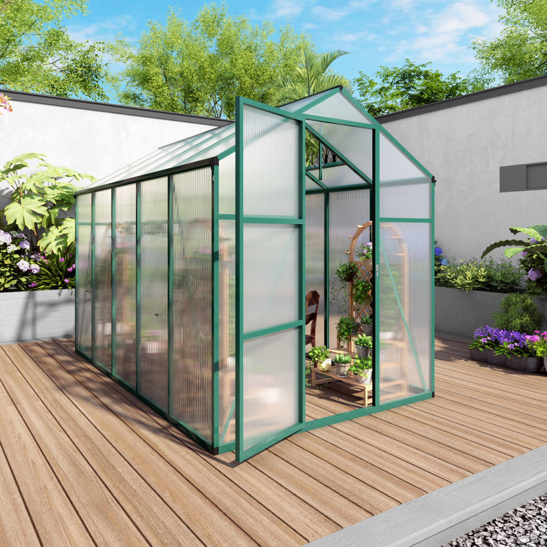 Newly Marketed Gain Height Windproof Aluminum Greenhouse 6 X 10 Ft Polycarbonate Greenhouse Raised Base And Anchor Aluminum Heavy Duty Walk - In Greenhouses For Outdoor Backyard In All Season - Green - Image 7