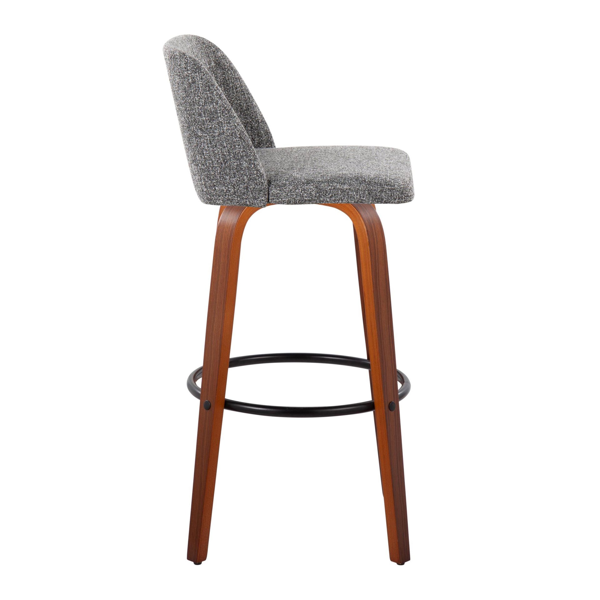 Toriano - Mid-Century Modern Fixed Height Barstool With Swivel With Round Footrest (Set of 2) - Walnut / Gray - Image 3