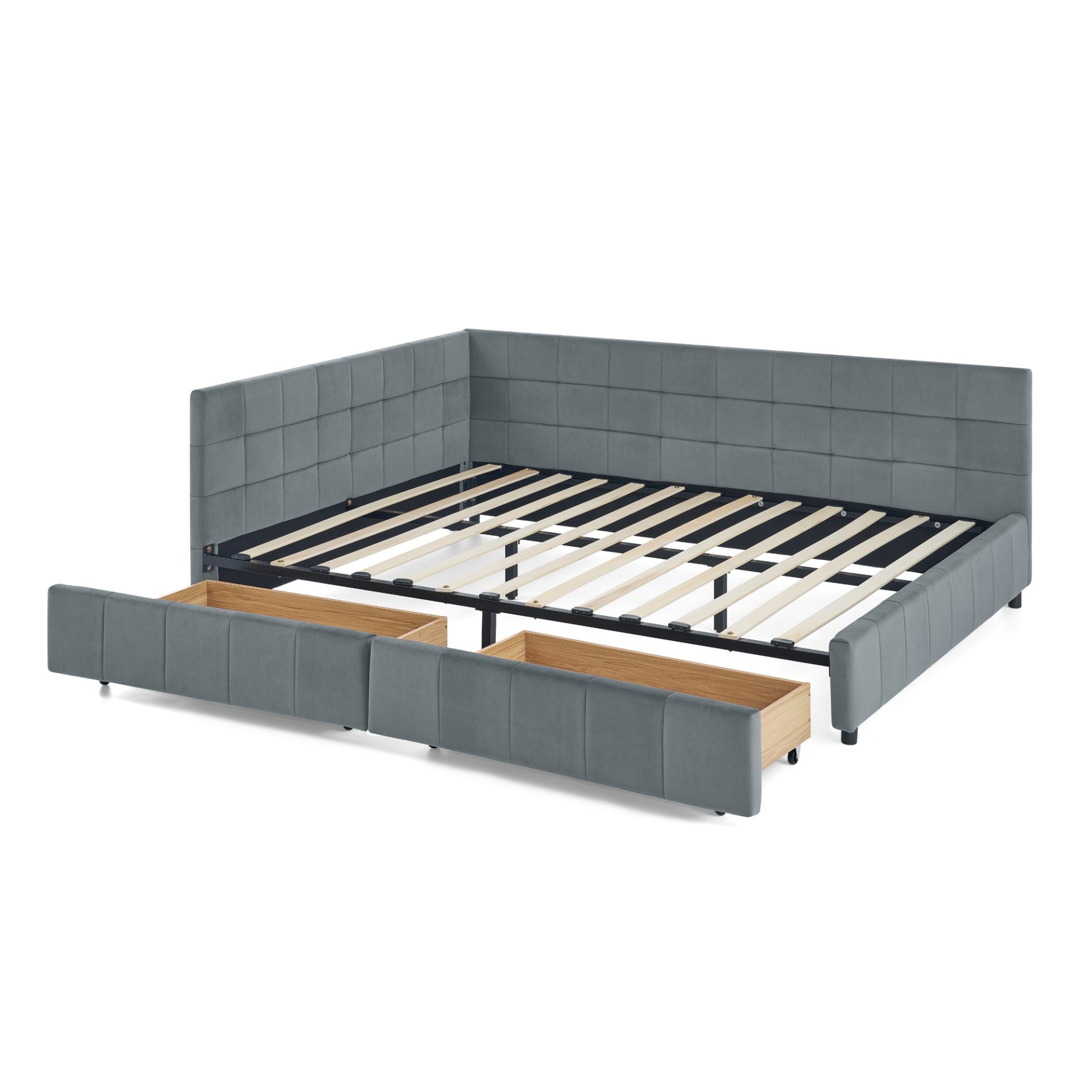 Mid Century Velvet Queen Size Upholstered Tufted Bed Frame With Storage - Gray - Image 11