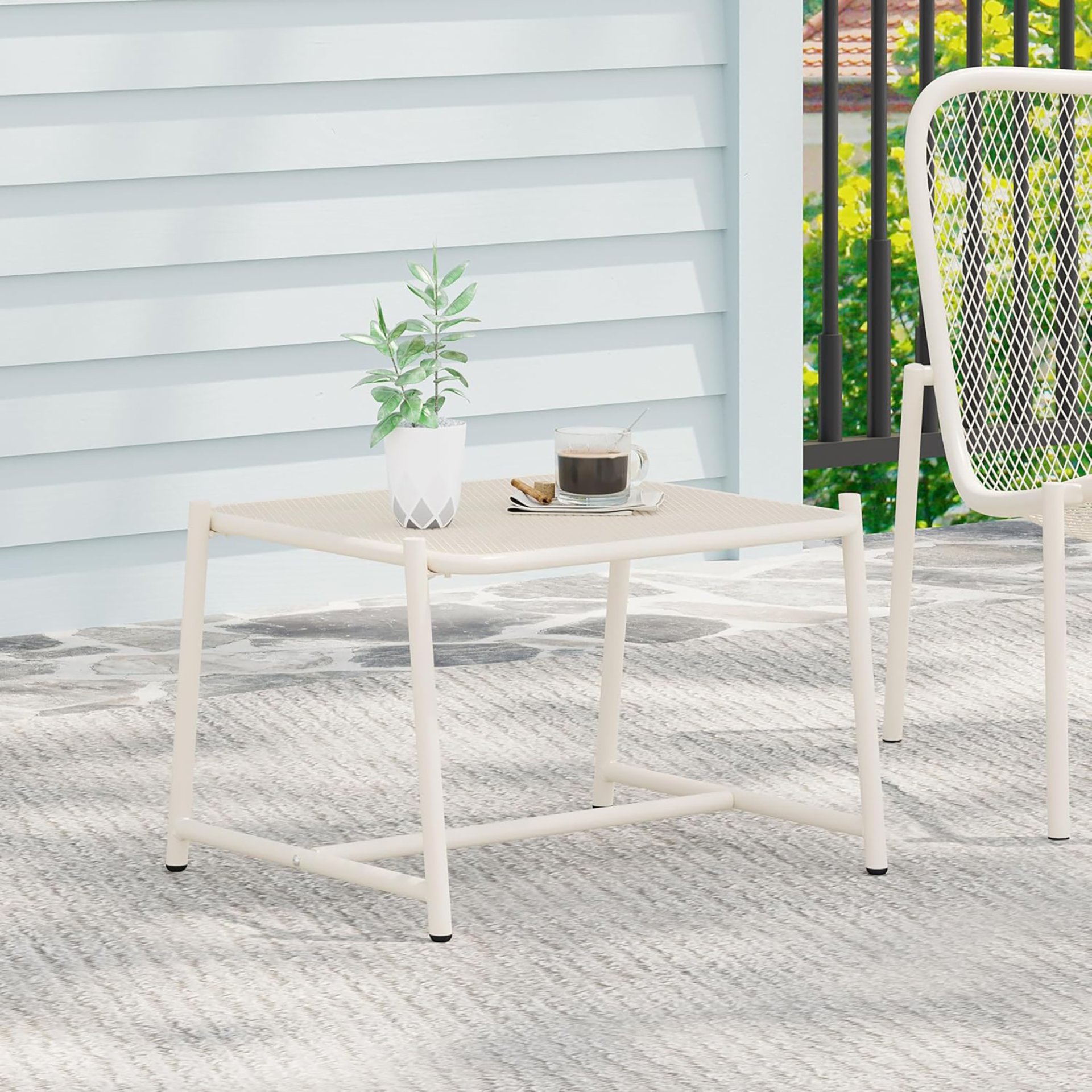 Kincaid - Modern Side Table With Mesh Top - Matte White - Image 2