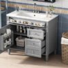 Bathroom Vanity With Top Sink, Modern Bathroom Storage Cabinet With 2 Drawers And A Tip-Out Drawer, Single Sink Bathroom Vanity - Gray - Image 16
