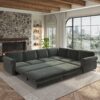 L-Shaped Sofa Couch With Pull Out Bed With Nailhead Trim & Rolled Arm, Sectional Couches, For Living Room - Dark Gray - Image 5