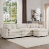 Classic & Modern Sectional Sofa With Ottoman Light Corduroy Upholstered 3 Seat Couch For Living Room - Beige - Image 11