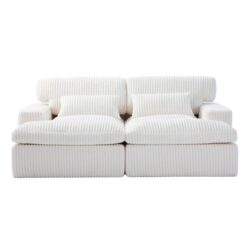 Double Chaise Lounge Chair Indoor, Oversized Upholstered Sleeper Cloud Couch, Deep Seat Sofa Bed - White
