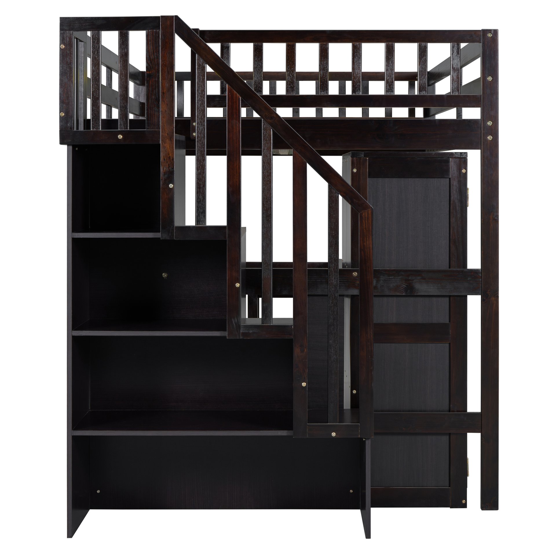 Full Size Loft Bed With Stairs, Bookshelf, Drawers, Desk & Wardrobe, Space Saving Multifunctional Furniture - Espresso - Image 13
