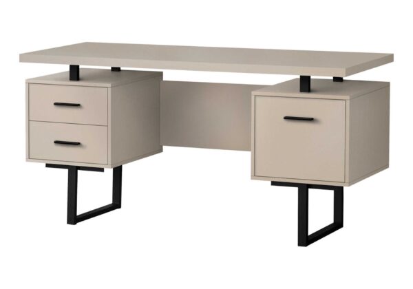 Computer Desk For Home Office, Laptop, Left, Right Set - Up, Storage Drawers, Contemporary & Modern - Taupe / Black