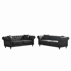 Chesterfield 3 And 3 Seater Sofa Set With Roll Armrest - Black