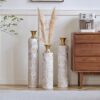 Floor Metal Vases Decorated Metal Vases (Set of 3) Gorgeous Home Decoration Large Glazed Metal Vases - White / Gold - Image 6
