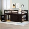 Full Loft Low Study Bed With Cabinet, Shelves And Rolling Portable Desk, Multiple Functions - Espresso - Image 12