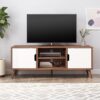 TV Stand With Shelves And Splayed Legs - White / Walnut - Image 9