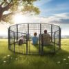 81.1" 12 Panels Heavy Duty Metal Playpen With Door, Dog Fence Pet Exercise Pen For Outdoor - Black - Image 2