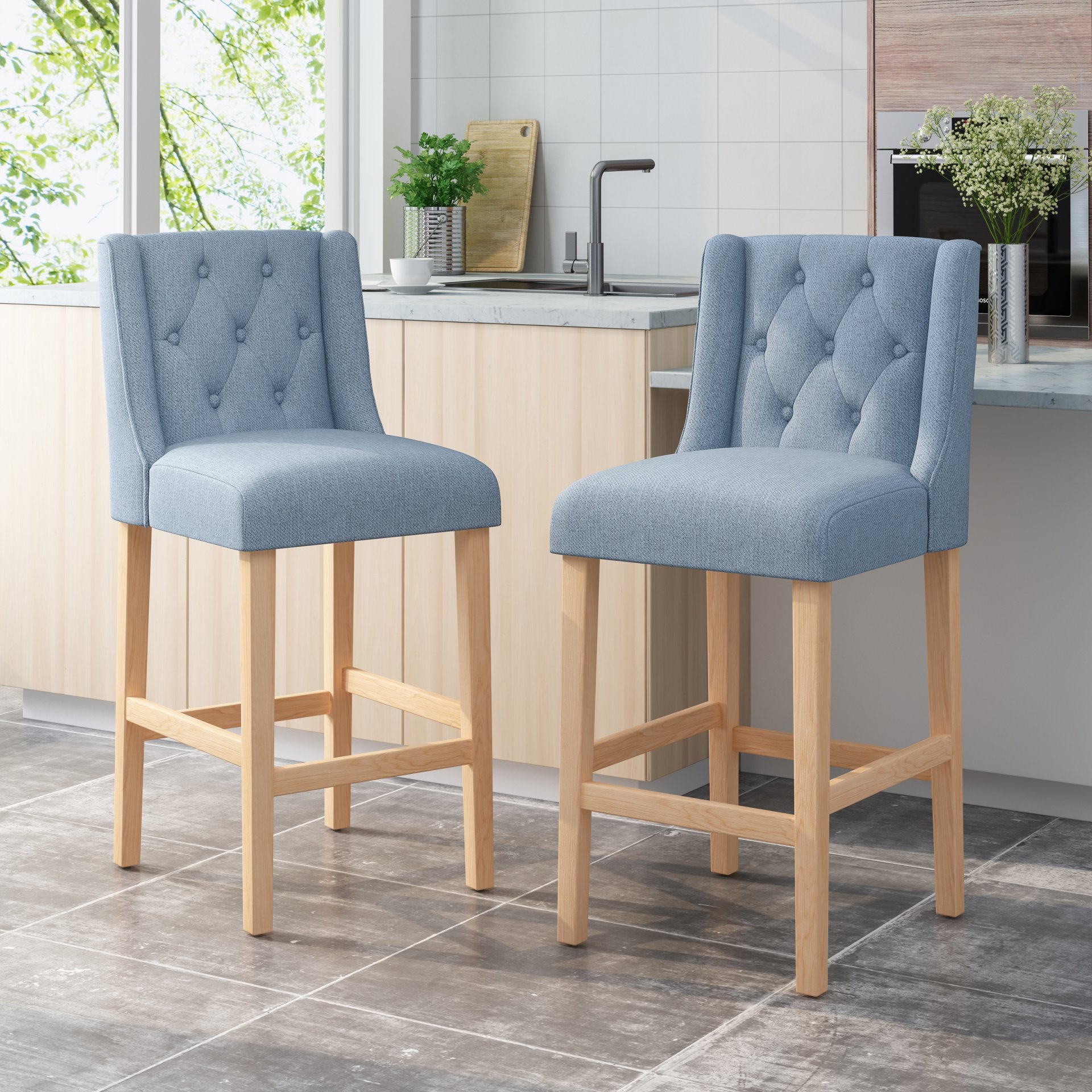 Ethereon - Fabric Tufted Counter Stool (Set of 2) - Light Blue - Image 8