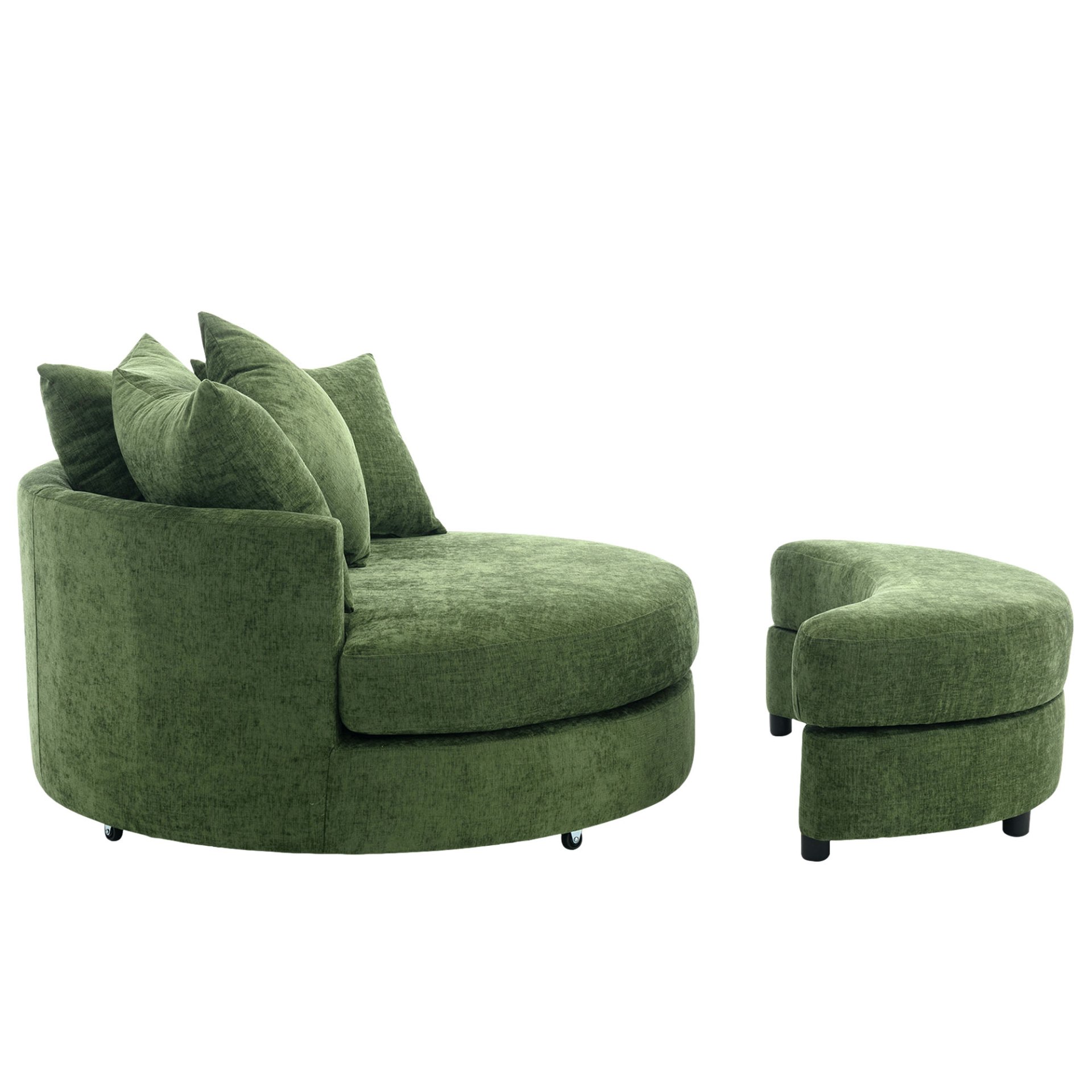 360° Swivel Accent Barrel Chair With Storage Ottoman & 4 Pillows, Modern Chenille Leisure Chair Round Accent For Living Room - Green - Image 18