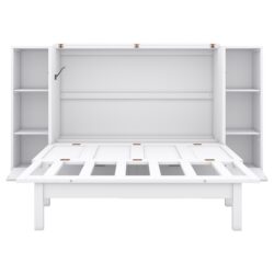 Full Size Murphy Bed With Shelves, Drawers And USB Ports - White