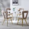Modern Chair With Iron Tube Legs, Soft Cushions And Comfortable Backrest, Suitable For Dining Room, Living Room, Cafe, Hairball Back (Set of 2) - Golden - Image 4