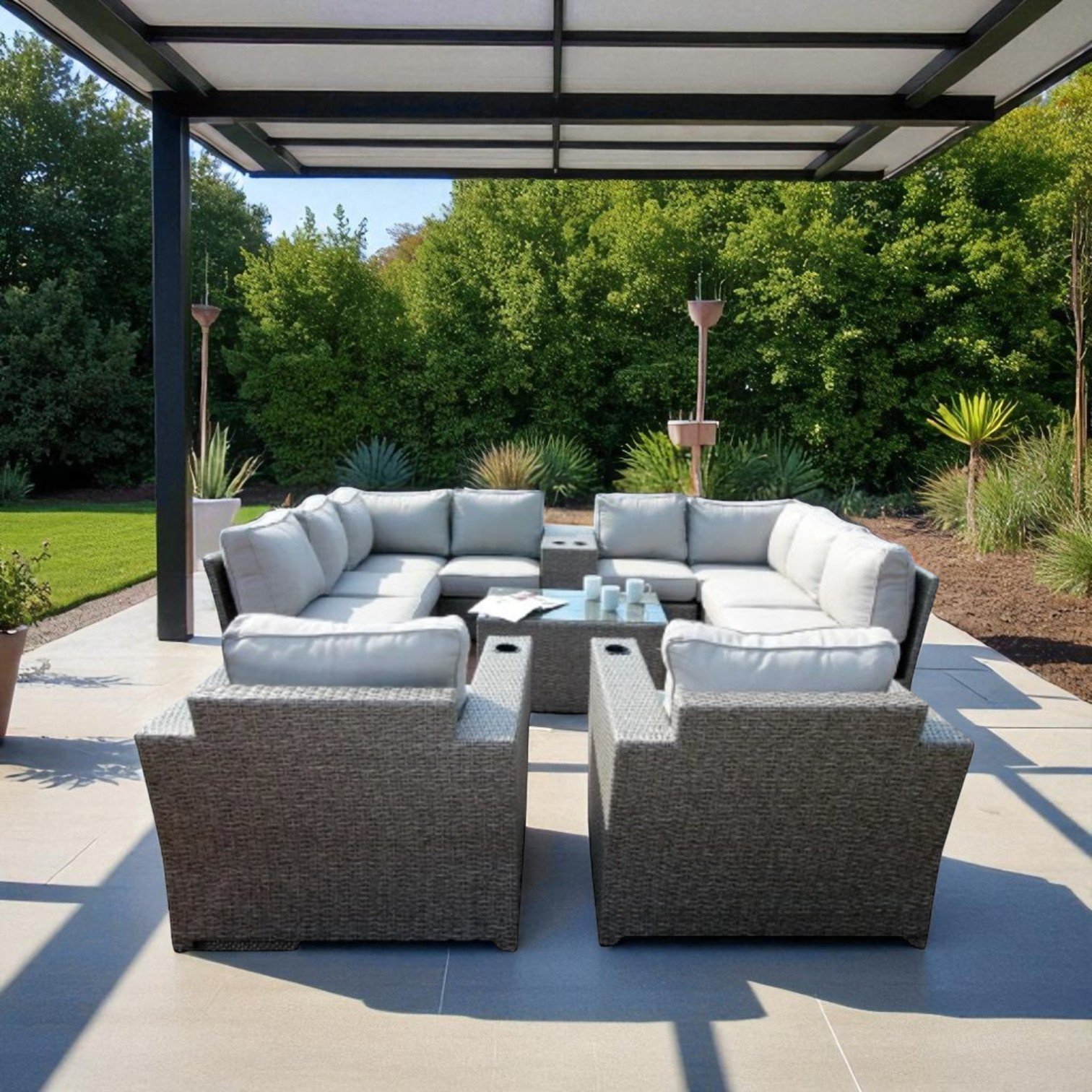 Patio 12 Piece Outdoor Seating Group With Cushions - Gray Mix - Image 9
