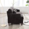 Mid Century Modern Chenille Fabric Loveseat Sofa With Brown Wood Feet, 2 Seat Upholstered Couch For Living Room Or Bedroom - Black - Image 9
