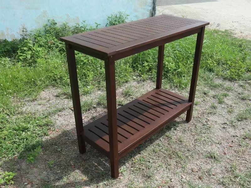 Workstation For Garden Balcony Garage, Acacia Console Potting Table - Brown - Image 12
